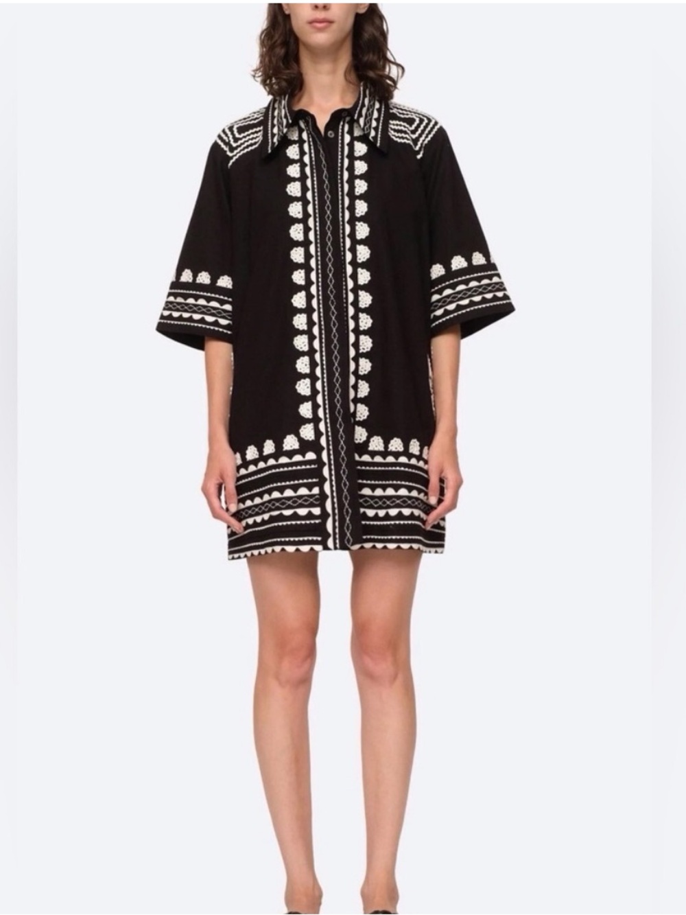 Sea New York Black Ryleigh Ric Rac Short Sleeve Button Up Dress - Picture 2 of 5